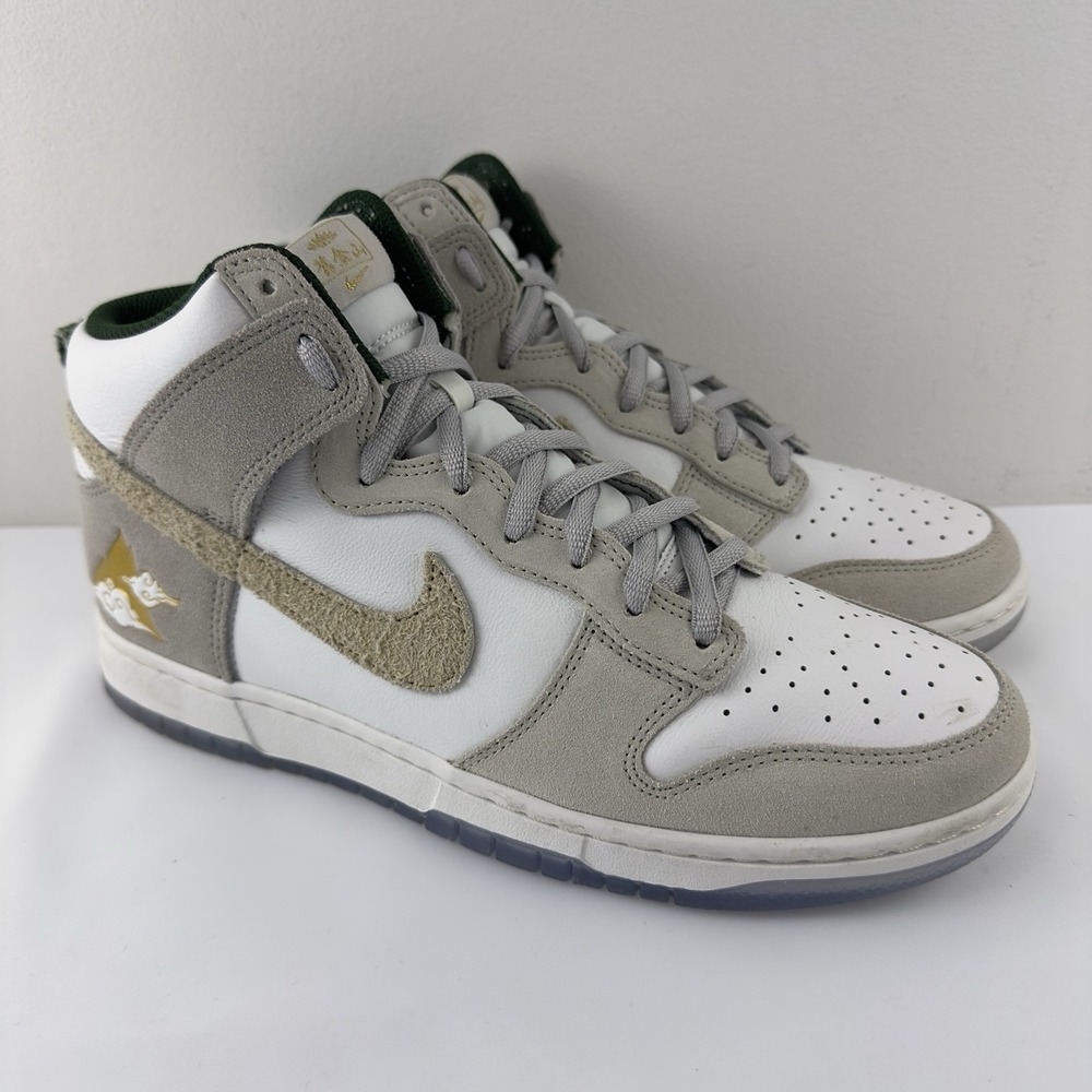 Nike Dunk High White Grey Suede Green Men's Size 10 Sneakers